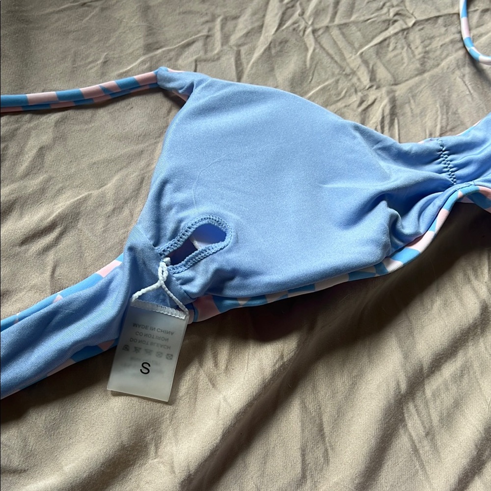 Pink & Light Blue Checkerboard Bikini Set - Women's Two-Piece Swim - Picture 5 of 5